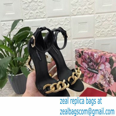 Dolce  &  Gabbana Heel 10.5cm Leather Chain Sandals Black with Baroque D & G Heel 2021